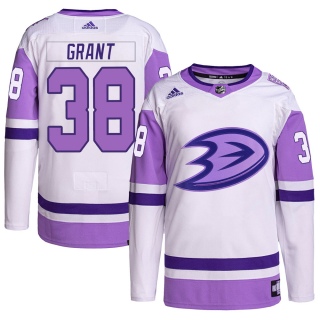 Men's Derek Grant Anaheim Ducks Adidas Hockey Fights Cancer Primegreen Jersey - Authentic White/Purple