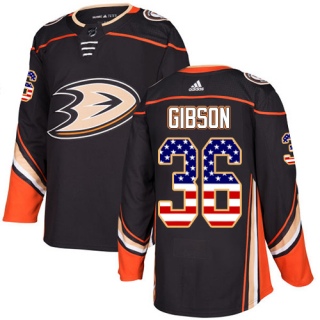 Men's John Gibson Anaheim Ducks Adidas USA Flag Fashion Jersey - Authentic Black