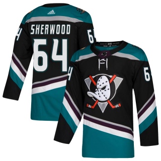 Men's Kiefer Sherwood Anaheim Ducks Adidas Teal Alternate Jersey - Authentic Black