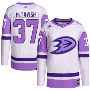 Men's Mason McTavish Anaheim Ducks Adidas Hockey Fights Cancer Primegreen Jersey - Authentic White/Purple