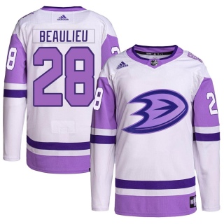 Men's Nathan Beaulieu Anaheim Ducks Adidas Hockey Fights Cancer Primegreen Jersey - Authentic White/Purple