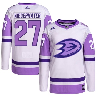 Men's Scott Niedermayer Anaheim Ducks Adidas Hockey Fights Cancer Primegreen Jersey - Authentic White/Purple