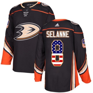 Men's Teemu Selanne Anaheim Ducks Adidas USA Flag Fashion Jersey - Authentic Black