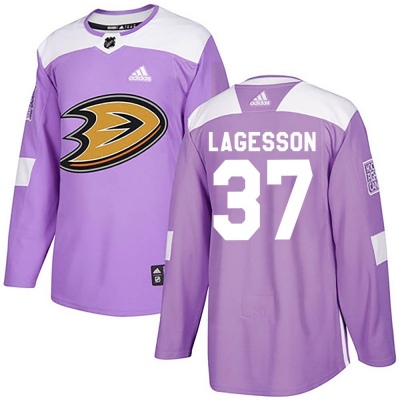 Men's William Lagesson Anaheim Ducks Adidas Fights Cancer Practice Jersey - Authentic Purple