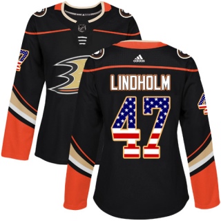Women's Hampus Lindholm Anaheim Ducks Adidas USA Flag Fashion Jersey - Authentic Black