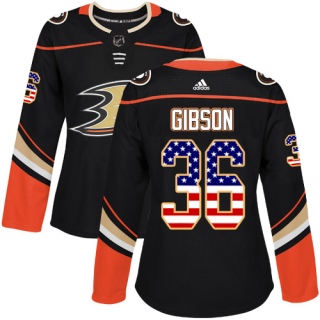 Women's John Gibson Anaheim Ducks Adidas USA Flag Fashion Jersey - Authentic Black