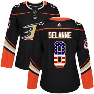 Women's Teemu Selanne Anaheim Ducks Adidas USA Flag Fashion Jersey - Authentic Black