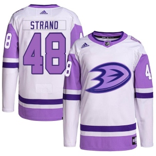 Youth Austin Strand Anaheim Ducks Adidas Hockey Fights Cancer Primegreen Jersey - Authentic White/Purple