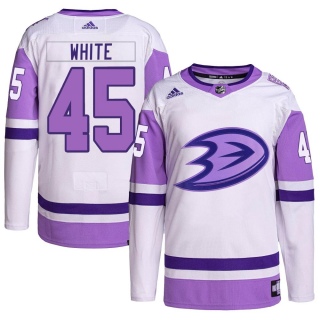 Youth Colton White Anaheim Ducks Adidas Hockey Fights Cancer Primegreen Jersey - Authentic White/Purple