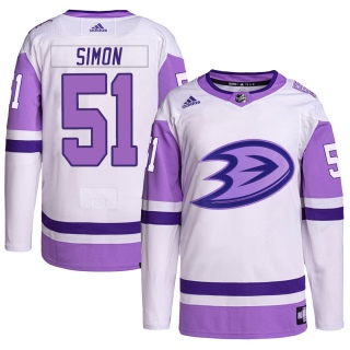 Youth Dominik Simon Anaheim Ducks Adidas Hockey Fights Cancer Primegreen Jersey - Authentic White/Purple
