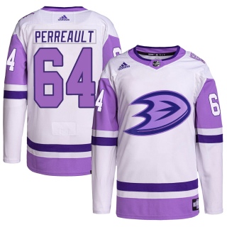 Youth Jacob Perreault Anaheim Ducks Adidas Hockey Fights Cancer Primegreen Jersey - Authentic White/Purple