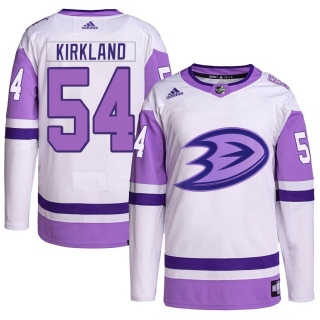 Youth Justin Kirkland Anaheim Ducks Adidas Hockey Fights Cancer Primegreen Jersey - Authentic White/Purple