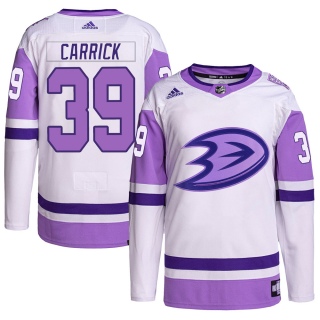 Youth Sam Carrick Anaheim Ducks Adidas Hockey Fights Cancer Primegreen Jersey - Authentic White/Purple