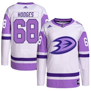 Youth Tom Hodges Anaheim Ducks Adidas Hockey Fights Cancer Primegreen Jersey - Authentic White/Purple